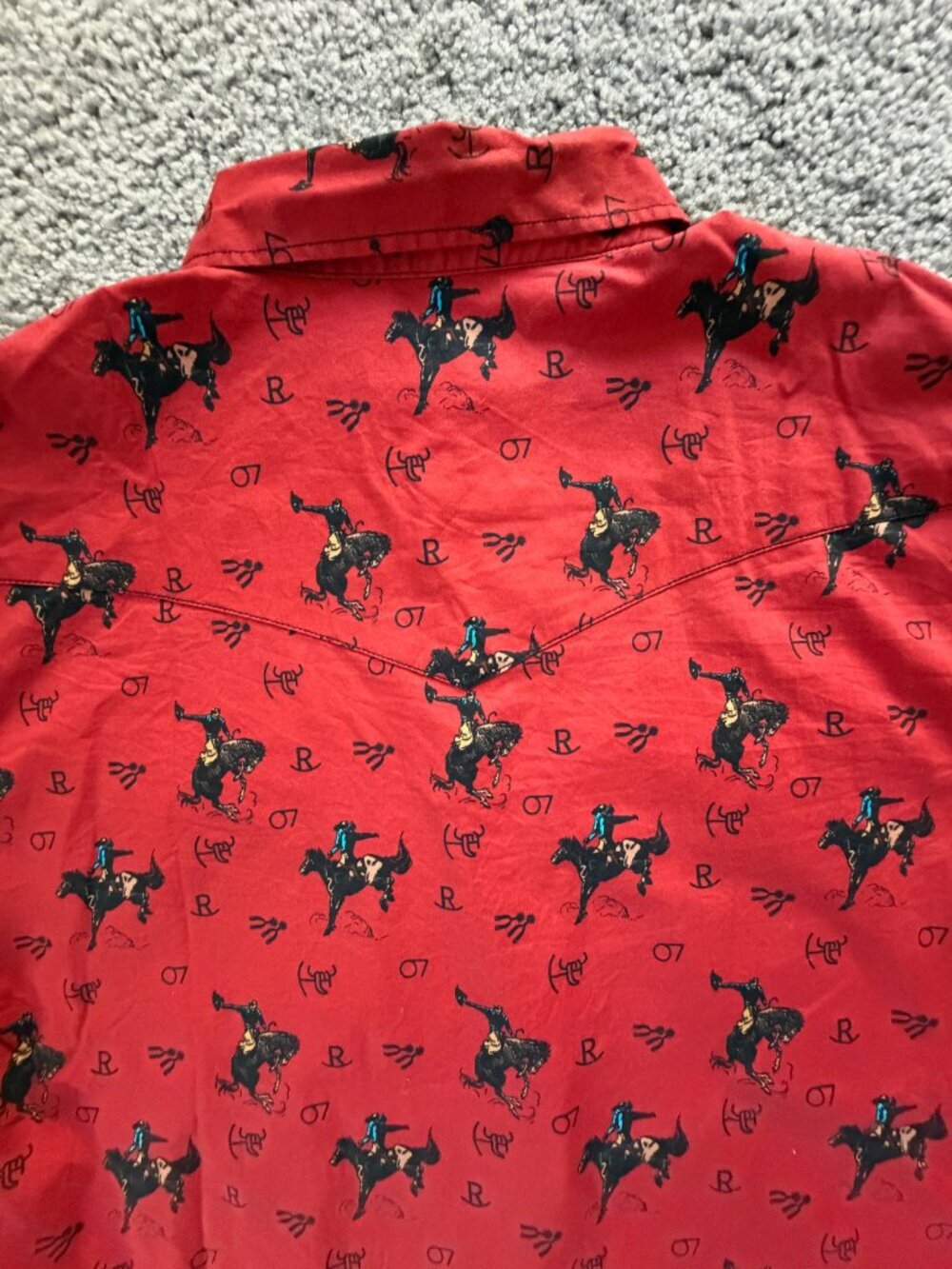 Cowboy Hardware Mens Vintage Bronc Red Stretch Western Pearl Snap Shirt Large - Picture 13 of 13